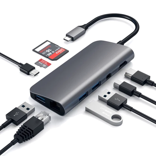 Адаптер Satechi Adapter USB-C to USB-C+3xUSB3.0+micro SD+SD+RJ45+HDMI+Mini DisplayPort Space Grey (ST-TCMM8PAM): Додаткові роз'єми mini DisplayPort, Ethernet, HDMI, SD+TF Card, USB OTG