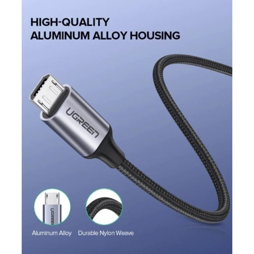 Кабель Ugreen Aluminum Braid USB Cable to microUSB 1m Black (60146): Длина 1 м