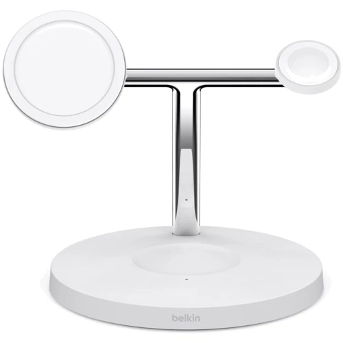 Зарядний пристрій Belkin Wireless Charger Base Station MagSafe White (WIZ017VFWH) для iPhone 16 I 15 I 14 I 13 I 12 series and Apple Watch: Особливості Для Apple Watch, MagSafe