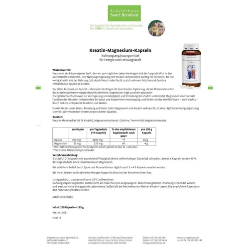 Sanct Bernhard Kreatin-magnesium Креатин + Магній 200 капсул: Тип комплексні