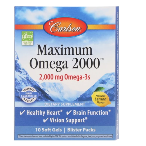 Carlson Labs Maximum Omega 2000, Natural Lemon Flavor, 2,000 mg, 10 Pack, 10 Soft Gels Each (CAR-60050) фото 4
