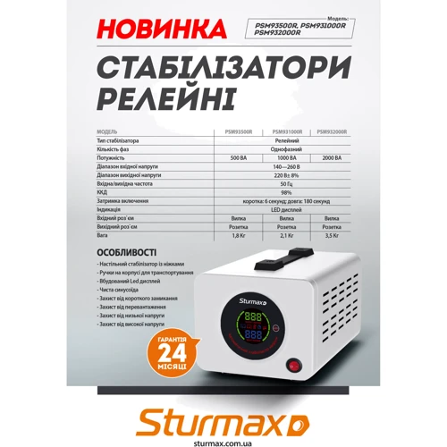 Стабилизатор напряжения Sturmax PSM93500R: Тип релейный