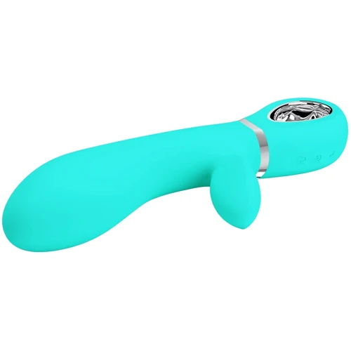 Вибратор с мягкой головкой и клиторальной стимуляцией LYBAILE Pretty Love Thomas USB Тurquoise (BI-014621-4)