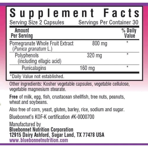 Bluebonnet Super Fruit Pomegranate Extract Екстракт цілісних фруктів гранату 60 вегакапсул: Вид Неферментные