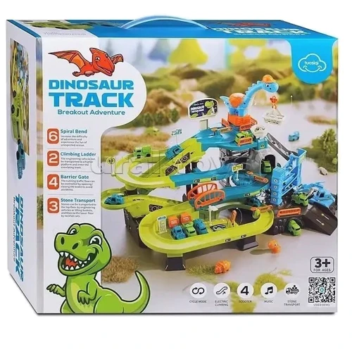 Трек для машинок (музыка, подвижные детали, динозавры, машинки, кран-динозавр) (T912A)