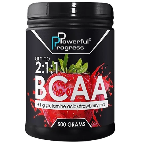 Амінокислота для спорту Powerful Progress BCAA 2: 1: 1 + Glutamine 500 g /50 servings/ Strawberry