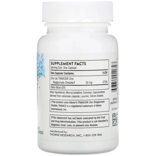 Thorne Research Zinc Bisglycinate Бісгліцинат цинку 30 мг 60 капсул: Тип Цинк