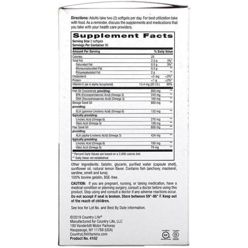 Country Life Omega 3-6-9 Комплекс омега 3-6-9 со вкусом лимона 90 мягких капсул: Тип Омега 3-6-9