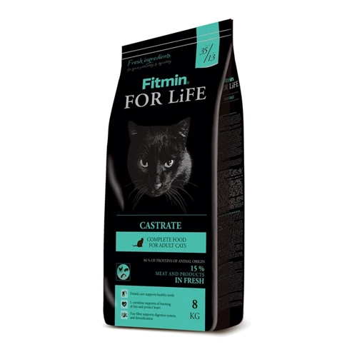 Комплексный корм для взрослых котов Fitmin cat For Life Castrate с избыточным весом или стерилизованных 8 кг (ф4903)