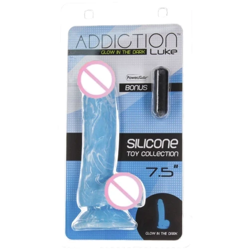 Светящийся в темноте фаллоимитатор ADDICTION - LUKE - 7.5" - BLUE G.I.D. /W PB, 19 см, силикон