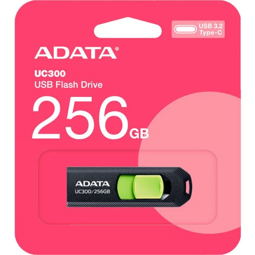 USB-флешка A-Data 256GB Type-C UC300 Black/Green (ACHO-UC300-256G-RBK/GN): Максимальна швидкість читання, МБ / с 100