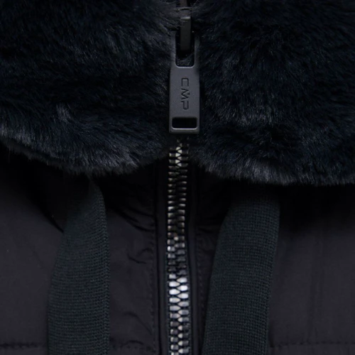 Куртка CMP Woman Jacket Long Fix Hood 31K2956-U901 42 (34) черная зимняя с капюшоном и мехом: Длина рукава Длинный