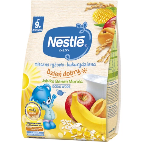 Каша Nestle молочная рисово-кукурузная с яблоком, бананом, абрикосом и бифидобактериями (пробиотиками) для детей з 9 месяцев, 230г (7613033071805)