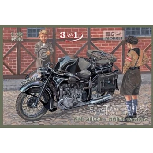 Модель IBG Models Мотоцикл BMW R12 с коляской (гражданская версия) (IBG35001)
