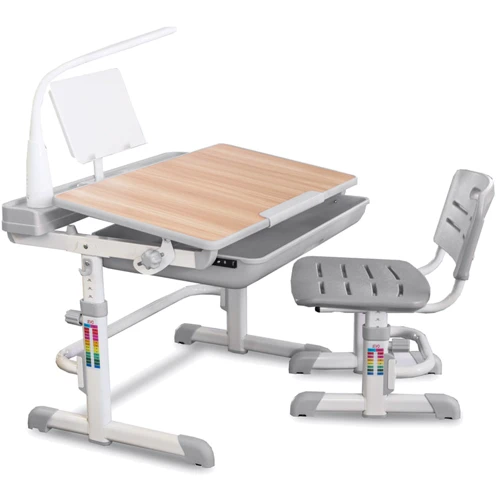 Комплект Evo-kids (стул+стол+полка+лампа) Evo-04 G клен Grey с лампой - столешница клен / цвет пластика серый: Возраст ребенка от 3-х лет