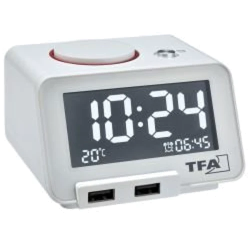 Будильник TFA HOMTIME з функцією USB заряджання білий 103x90x66 мм (60201702)