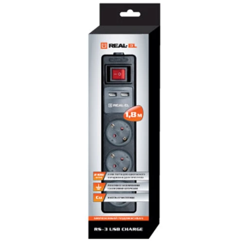 Мережевий фільтр REAL-EL RS-3 USB Charge: Тип Сетевые фильтры