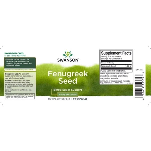 Swanson Fenugreek Seed 610 mg Гуньба насіння 90 капсул: Форма випуску капсули