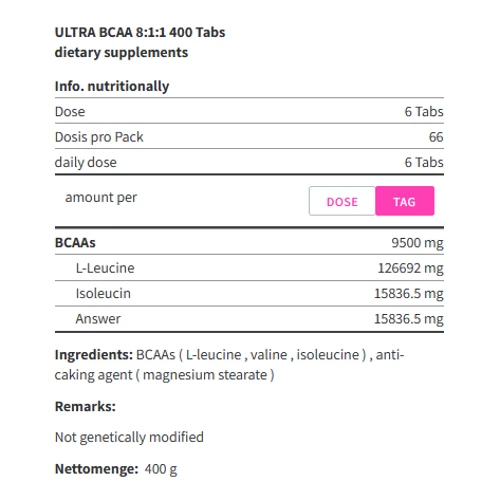Амінокислота для спорту Quamtrax BCAA 8:1:1 400 tab / 66 servings: Смак Без вкуса