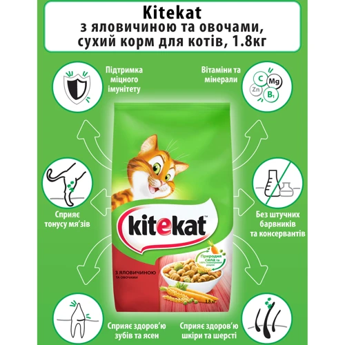 Сухий корм для котів Kitekat яловичина з овочами 1,8 кг (5900951137877): Клас Економ