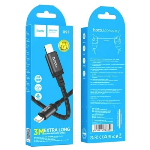 Кабель Hoco Cable USB-C to Lightning X91 Radiance 20W 3m Black фото 5