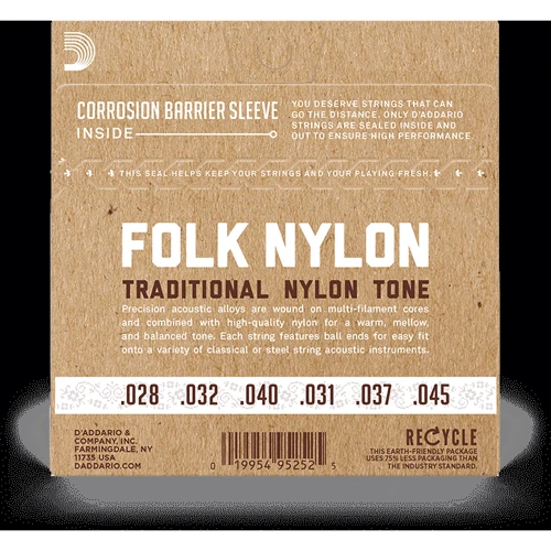 Струна для гитар Комплект струн D'addario EJ34 Folk Nylon 80/20 Bronze Ball End Black Treble: Тип Комплект струн