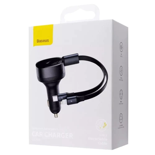 Зарядний пристрій Baseus Car Charger Retractable USB-C+Lightning 30W Black (CGTX000001) фото 9