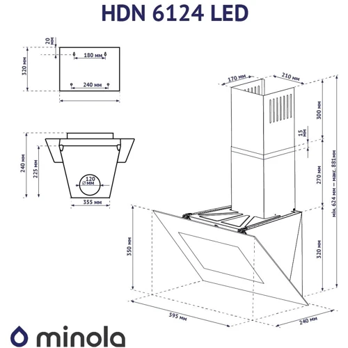 Вытяжка Minola HDN 6124 BL LED: Тип воздухоочистителя Рециркуляция, Отвод