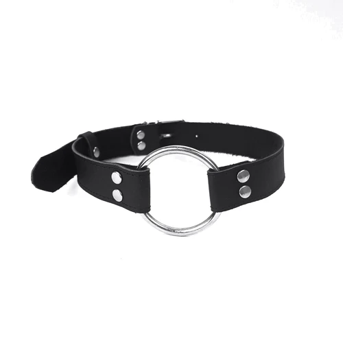Кляп Art of Sex - Gag Ring Metal Металлическое кольцо из натуральной кожи, черный