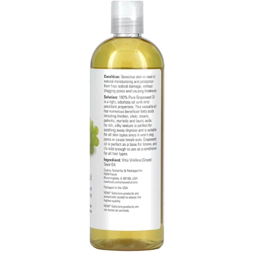 Now Foods Solutions Grapeseed Oil Масло виноградных косточек 473 ml: Назначение Смягчение, Для массажа, Расслабление, Увлажнение