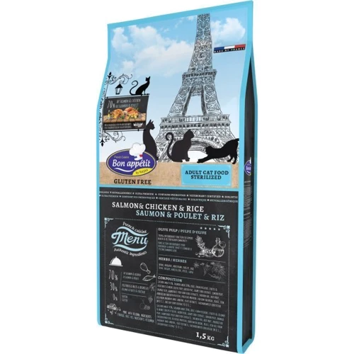 Сухой корм Bon Appétit Adult Sterilized Cat Salmon & Chicken & Rice Безглютеновый для кастрированных котов и стерилизованных кошек с лососем, курицей и рисом 1.5 кг (3760240681823)