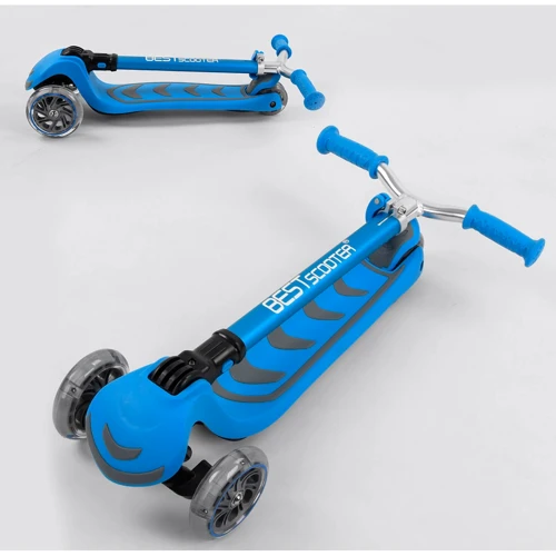 Самокат трехколесный Best Scooter складной алюминиевый руль, 4 колеса PU со светом Blue (102319): Материал колес полиуретан