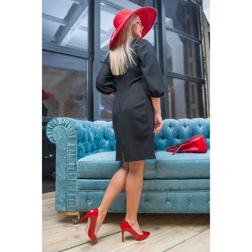 Платье FLFashion Леонелла УПЛ 2933 46 черное повседневное до середины бедра: Состав Спандекс, Полиэстер