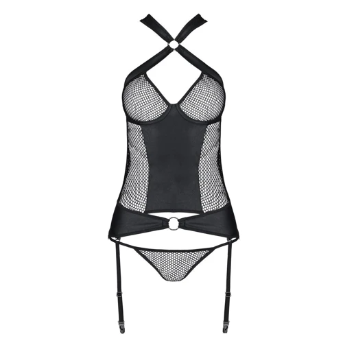 Сетчатый комплект корсет с халтером, съемные подвязки, трусики Amanda Corset black XXL/XXXL-Passion