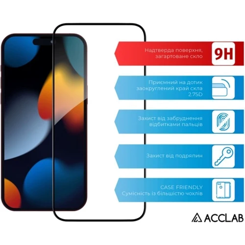 Защитное стекло для iPhone ACCLAB Tempered Glass Full Glue Black for iPhone 15 Pro фото 5