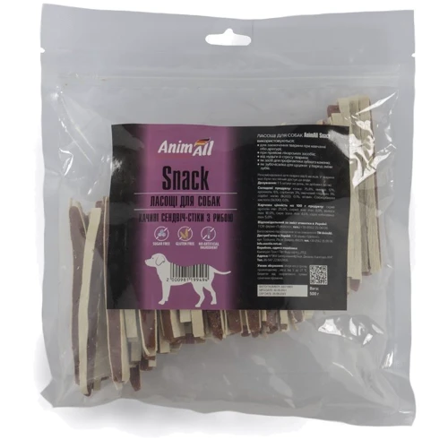 Лакомство AnimAll Snack 99494 утиные сендвич-стики с рыбой для собак 500 г (151745)