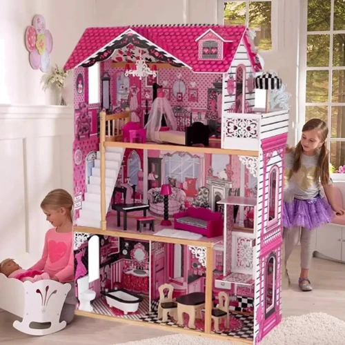 Деревянный трехэтажный кукольный домик с мебелью (CHP-WW2)