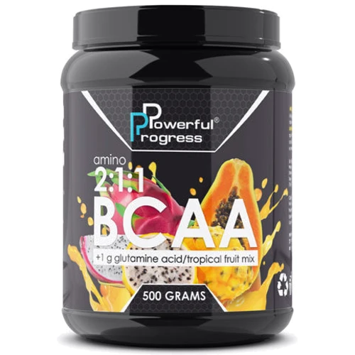 Амінокислота для спорту Powerful Progress BCAA 2: 1: 1 + Glutamine 500 g /50 servings/ Tropical mix