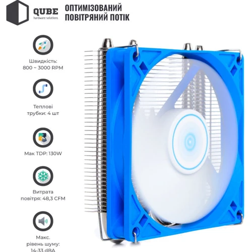 Кулер Qube QB-OL400 Blue: Регулировка оборотов широтно-импульсная модуляция (PWM)