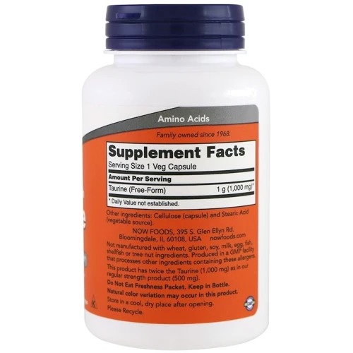 Now Foods Taurine, Double Strength, 1,000 mg, 100 Veg Capsules (NF0142): Тип таурин