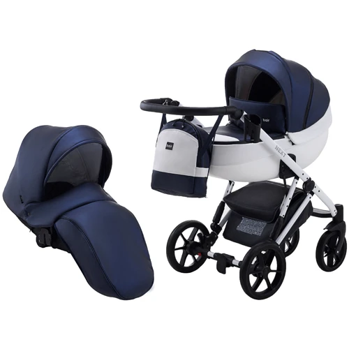 Коляска 2 в 1 Bair Next White шкіра 100% 58 темно-синій (перламутр)