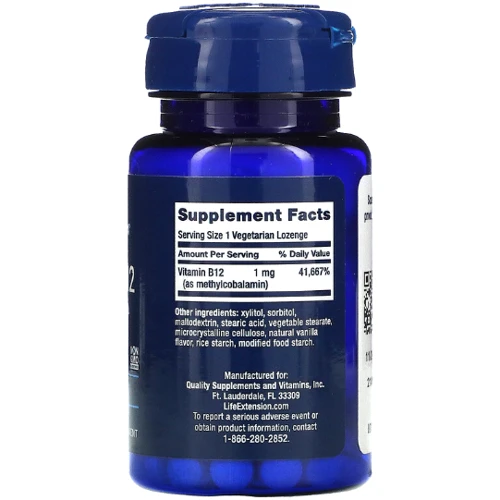 Life Extension Methylcobalamin B12 Витамин B12 1 мг 60 леденцов: Тип Витамин B