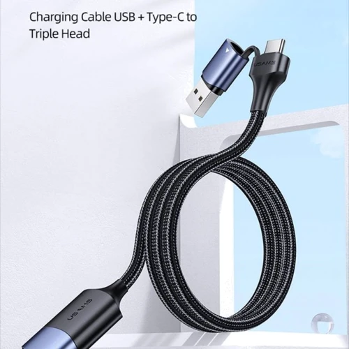 Кабель Usams USB/USB-C Cable to Lightning/microUSB/USB-C Triple Head 3in1 1.2m Black (US-SJ549): Тип USB-C - Lightning/microUSB/USB-C