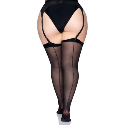 Прозрачные чулки с задним швом Leg Avenue + PLUS SI Black