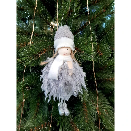 Прикраса новорічна Дівчинка, текстиль, 18 см, сірий, 3811