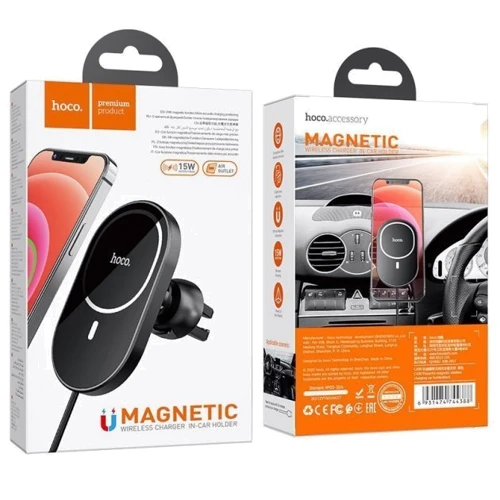 Держатель Hoco Car Holder Air Ven iDeal MagSafe Wireless 15W Black (CA90) for iPhone 16 I 15 I 14 I 13 I 12 series  фото 7