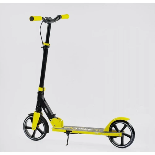 Детский двухколесный самокат с ручным тормозом Best Scooter Shark Желтый (36022): Конструкция рамы складная