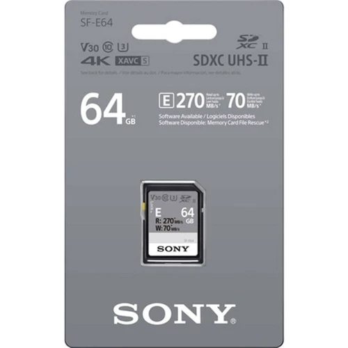 Карта памяти Sony 64GB SDXC Class 10 UHS-II U3 V60 (SFE64A.ET4): Объем 64 ГБ