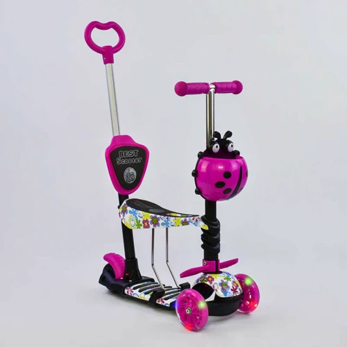 Самокат 5в1 Best Scooter, PU колеса, підсвічування коліс, Абстракція Pink / Black (74069)
