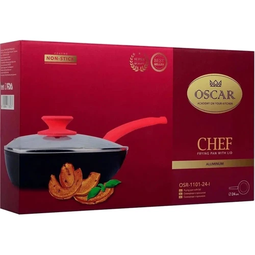 Сковорода OSCAR Chef із кришкою 24 см (OSR-1101-24-l): Антипригарне покриття Non-Stick